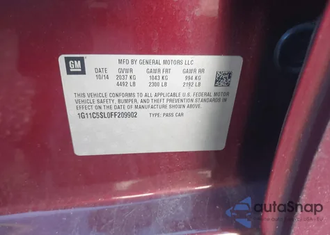 2015 Chevrolet Malibu 1Lt z USA, uszkodzony, nr VIN 1G11C5SL0FF209902